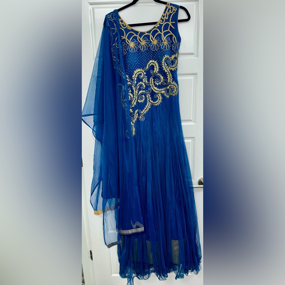 Blue Embroidered Indian Gown